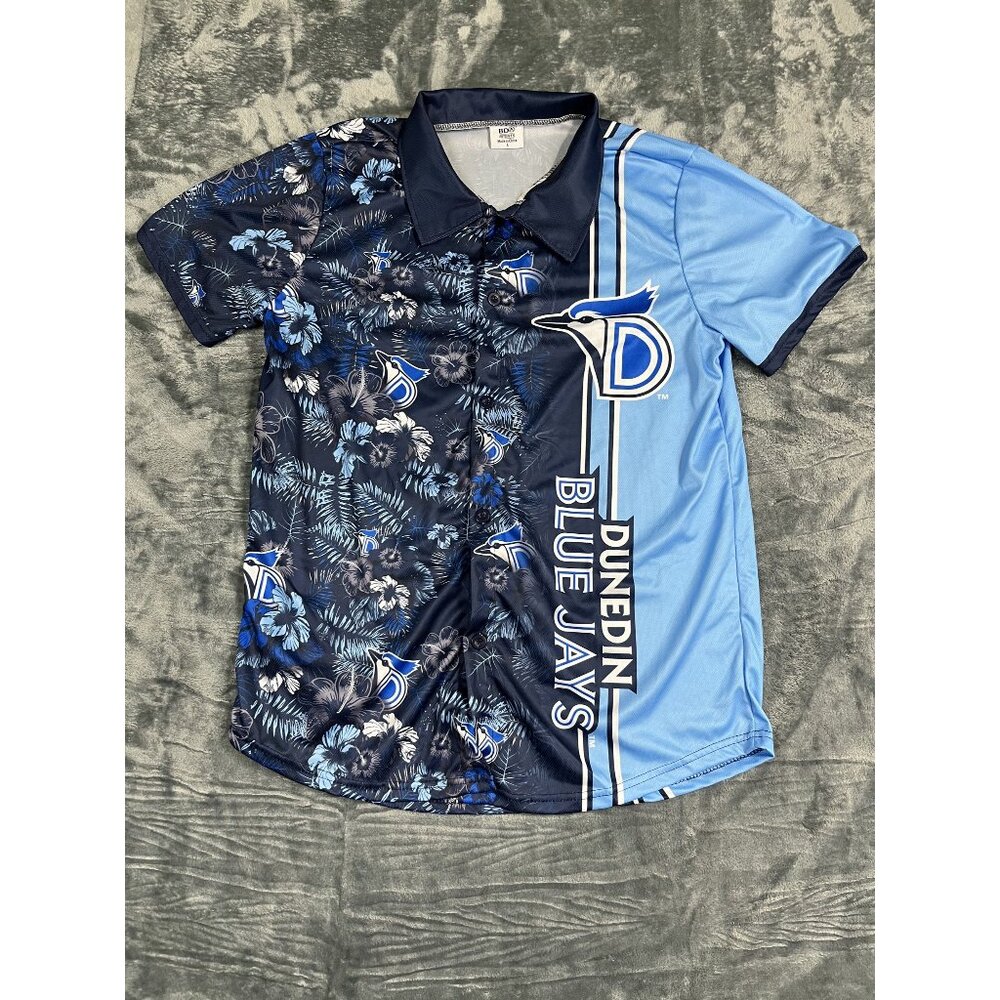 Dunedin Blue Jays Floral Polo Shirt L By BDA Sports  Polyester Blend Blue & Navy